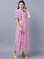 Myshka Women Pink Printed Fit and Flare Dress | Grocsy