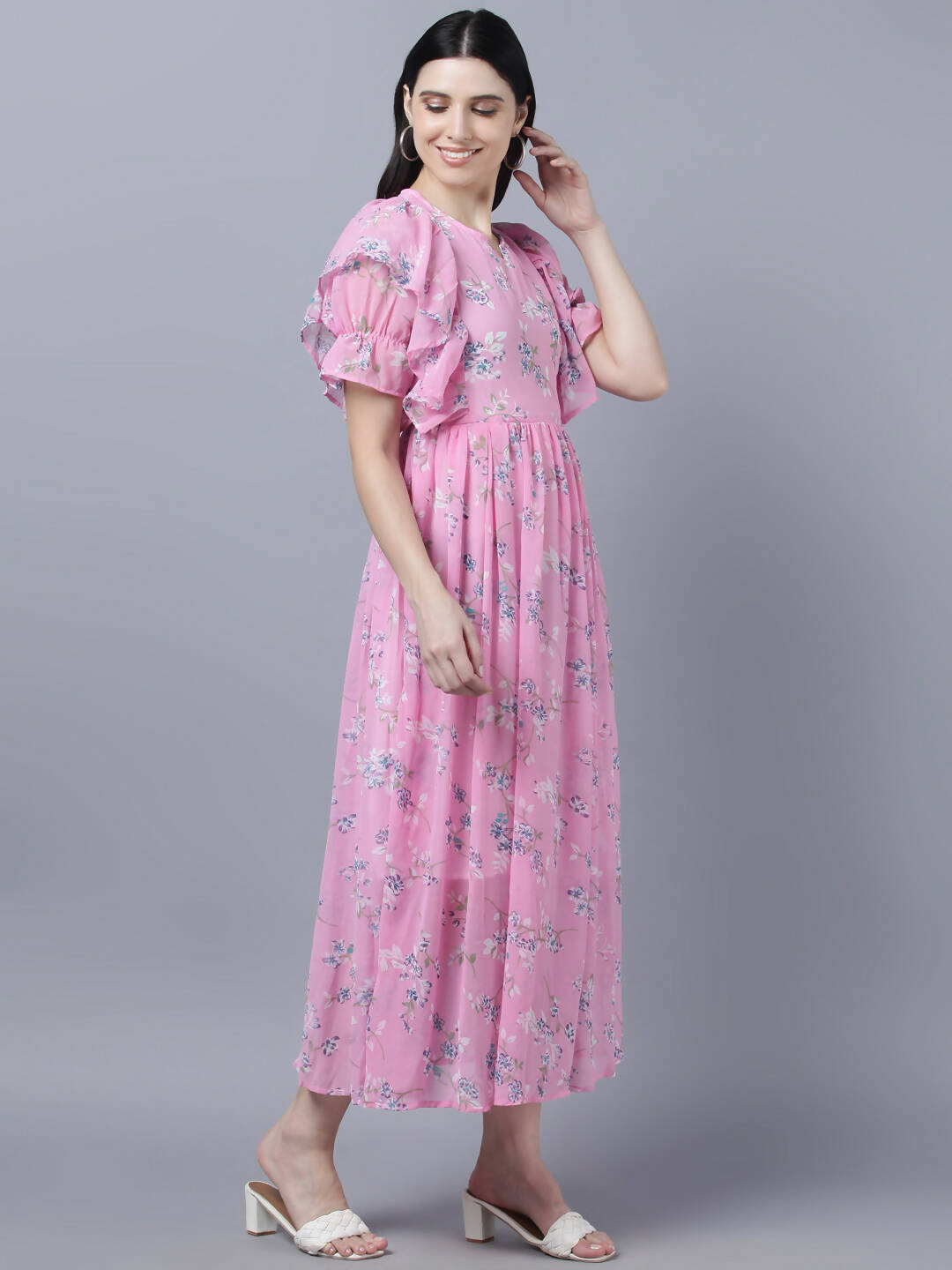 Myshka Women Pink Printed Fit and Flare Dress | Grocsy