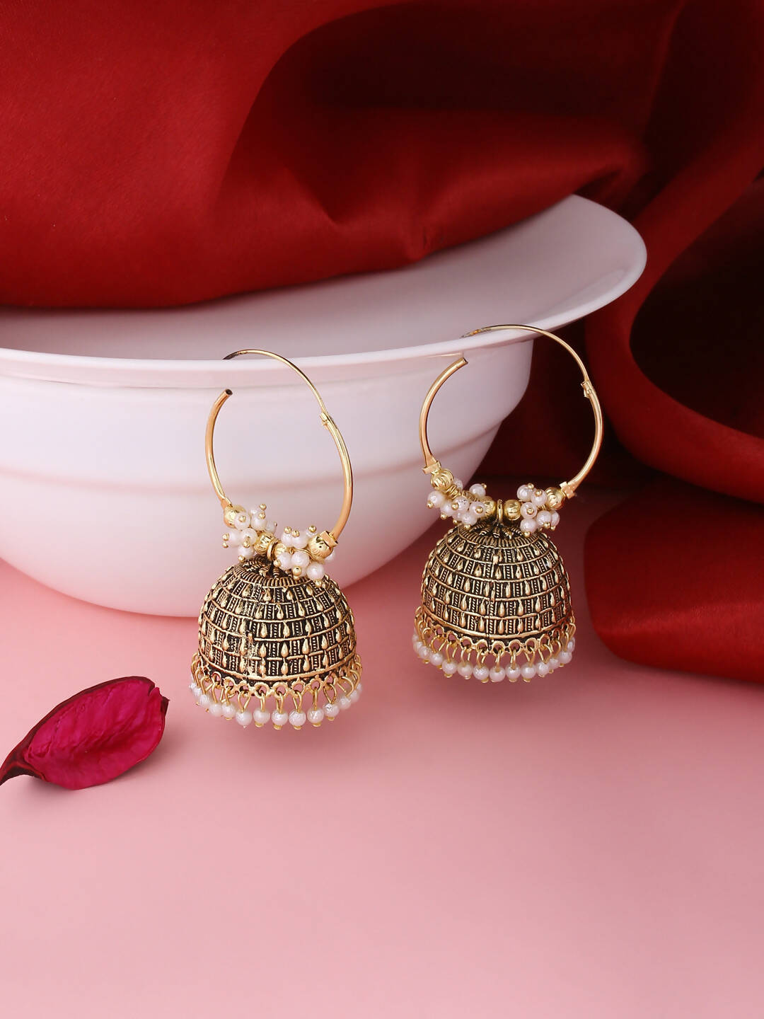 NVR Women Gold Toned Contemporary Jhumkas Earrings | Grocsy