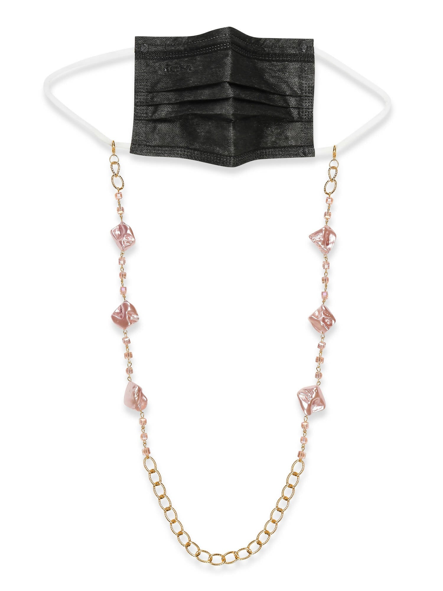 Pink Gold-Toned Embellished Mask Chain - Ruby Raang | Grocsy