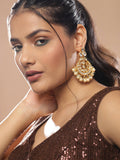 Gold-Toned White Kundan Contemporary Gold-Polished Chandbalis Earrings - Ruby Raang | Grocsy