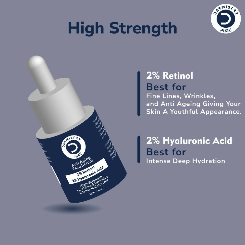 Dermistry Pure 2% Retinol 2% Hyaluronic Acid Anti Aging Moisturizer Fine Lines Wrinkles Face Serum | Grocsy