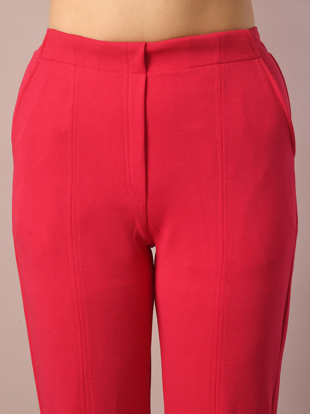 Myshka Women's Pink Solid Party Parallel Trousers | Grocsy
