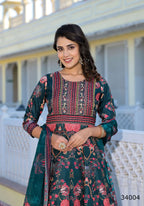 Partywear Designer Green Dola Silk Anarkali suit with Dupatta - Suzen | Grocsy