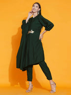 Women Republic Green Fusion Style Kurta With Hand Embellishment And Pants | Grocsy