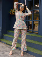 Pink Rayon Paisley & Floral Printed Top with Matching Bottom - Eesha | Grocsy