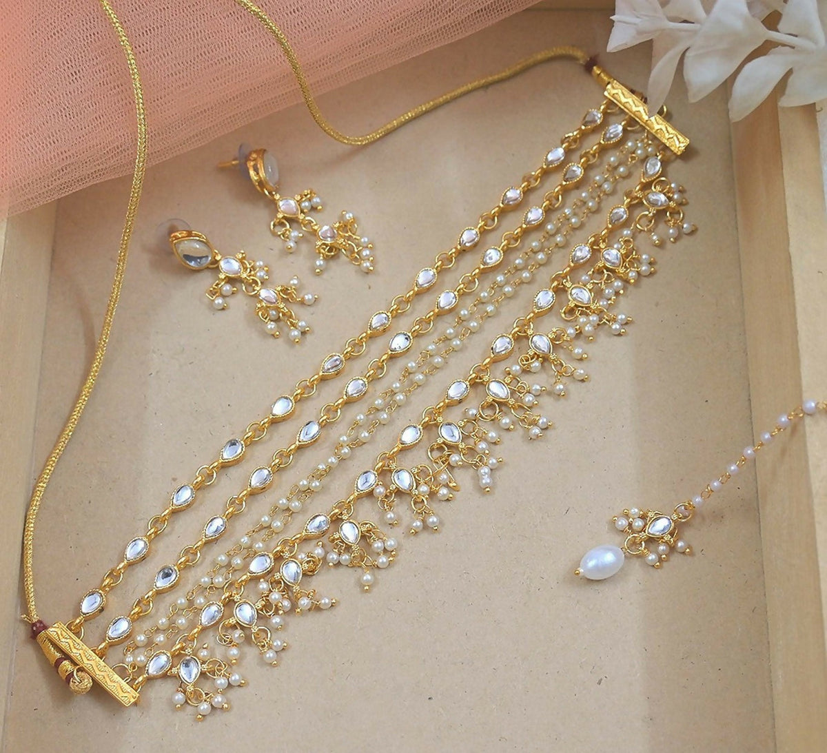 Joban Fashion Stylish Pearl Layered Jewellery Set