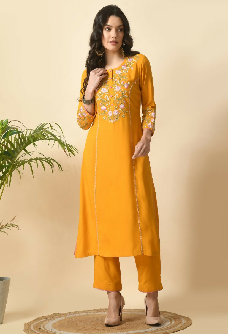 Joban Fashion Yellow Cotton Rayon Kurta Set | Grocsy
