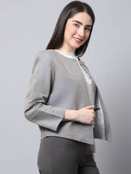 Even Apparels Grey Polywool Open Front Statement Women's Jacket (BF006) | Grocsy