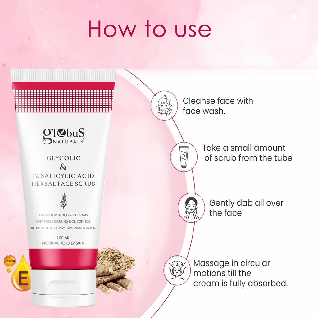 Globus Naturals Glycolic & 1% Salicylic Acid Herbal Anti Acne Face Scrub | Grocsy
