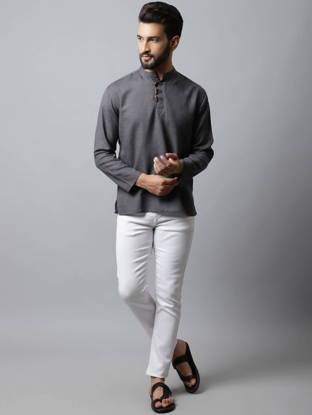 Even Apparels Grey Color Pure Cotton Men's Kurta With Side Placket (SLD1202) | Grocsy