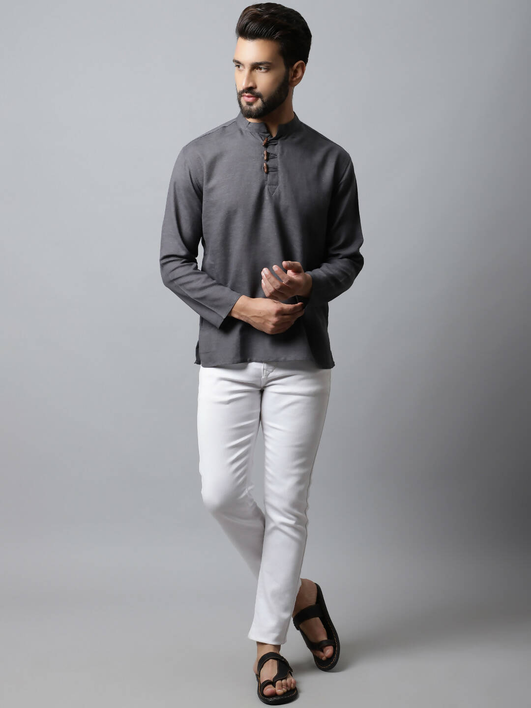 Even Apparels Grey Color Pure Cotton Men's Kurta With Side Placket (SLD1202) | Grocsy