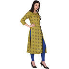 Kanoor Women's Mustard Colour Rayon Straight Kurti | Grocsy