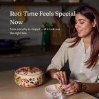 Brick Brown Handcrafted Enamel Coated Wooden Pastel Flora Roti Box | Grocsy