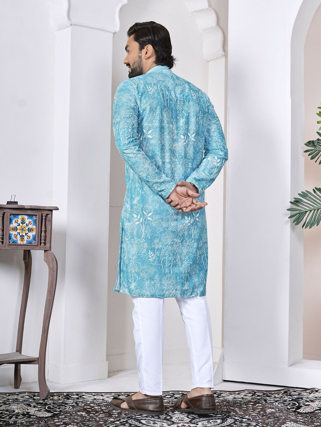 Anaita Sky Blue Digital Printed Work Cotton Straight Kurta | Grocsy