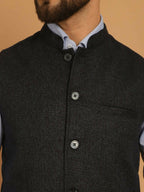 Even Apparels Pure Wool Nehru Jacket - Blue | Grocsy