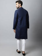 Even Apparels Navy blue Color Pure Cotton Men's Kurta With Band Collar (PRT1184-NVC) | Grocsy