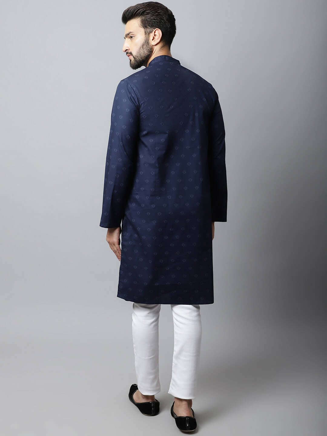 Even Apparels Navy blue Color Pure Cotton Men's Kurta With Band Collar (PRT1184-NVC) | Grocsy