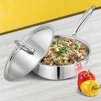 Vinod Platinum Triply Stainless Steel Deep Frying Pan with Lid | Grocsy