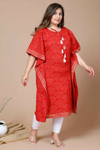 Miravan Women's Red Plus Size Cotton Festive Wear Kaftan | Grocsy