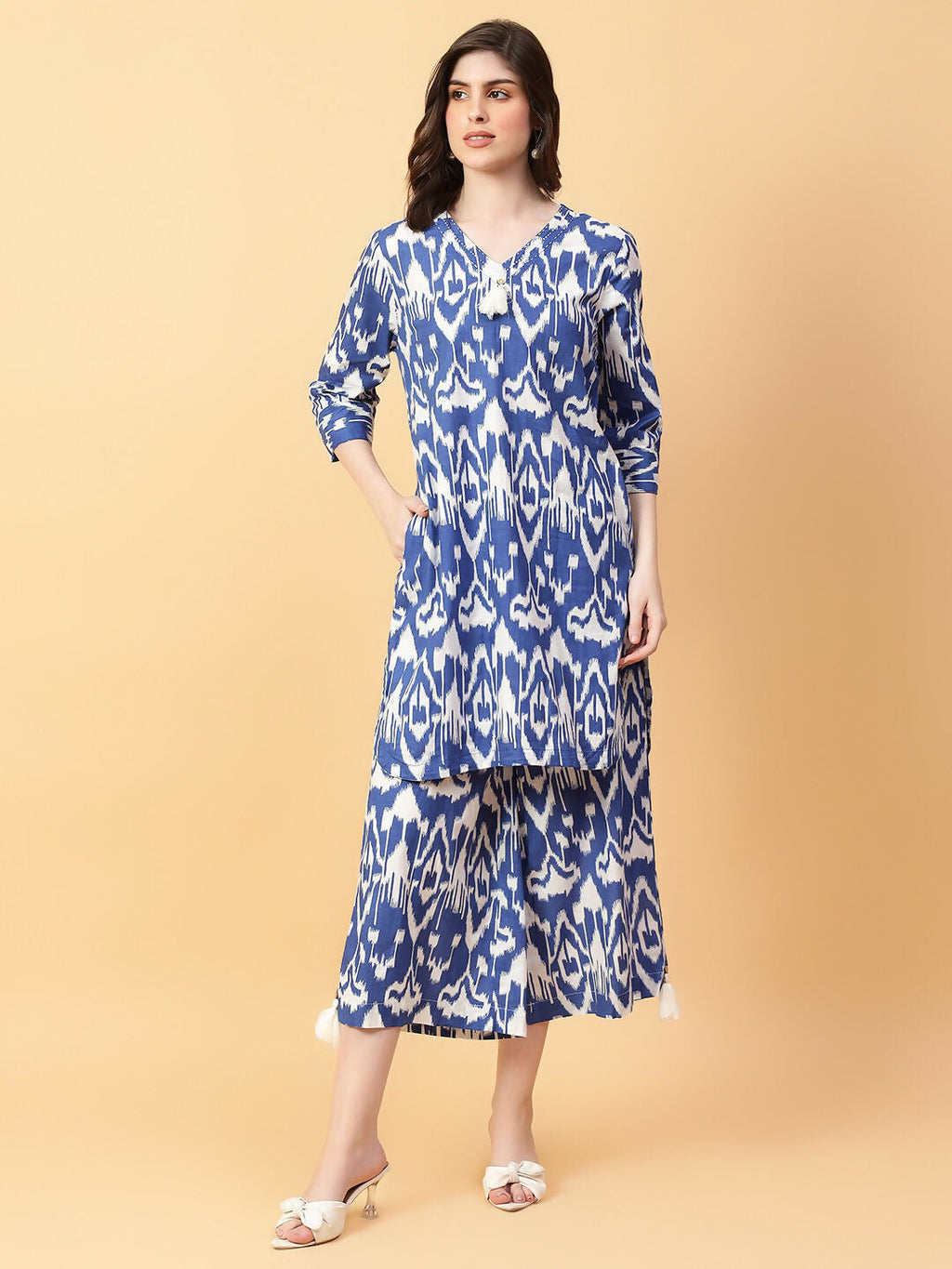 Joban Fashion Blue Cotton Printed & Hand Work Co-ord Set | Grocsy