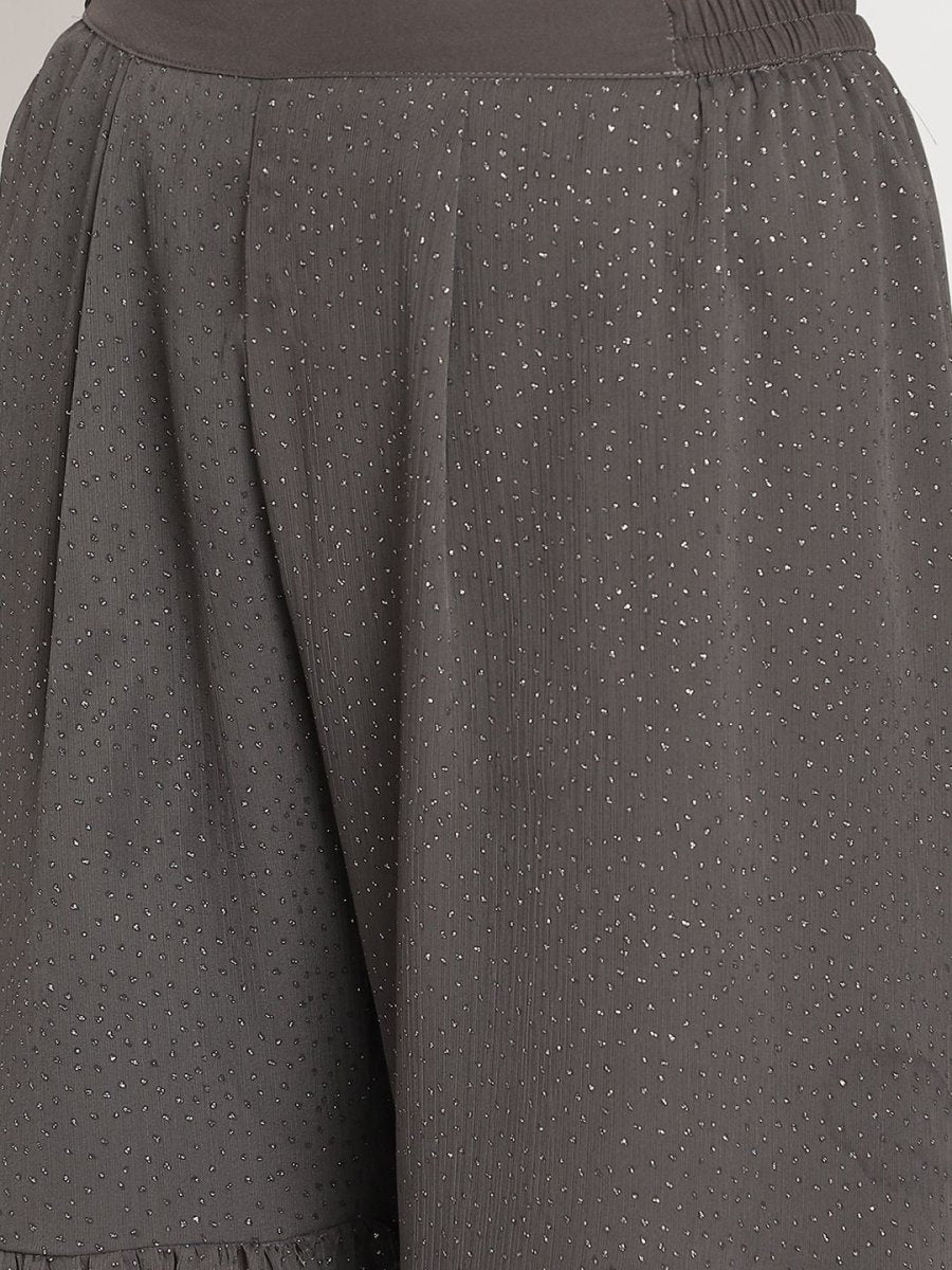 Ahalyaa Women Charcoal Grey Poly Chiffon Angrakha Kurta with Inner & Sharara | Grocsy
