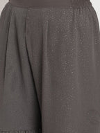 Ahalyaa Women Charcoal Grey Poly Chiffon Angrakha Kurta with Inner & Sharara | Grocsy
