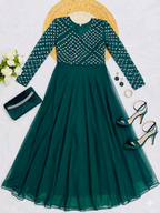 Teeya Creation Women's Green Bandhani Print Anarkali Gown | Grocsy