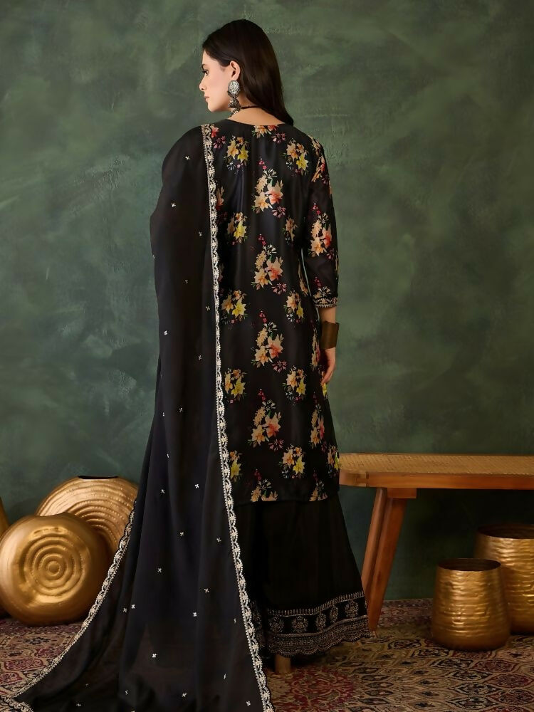 The52 Women's Gorgeous Embroidery Chinon Fabric Straight Kurta Palazzo and Dupatta Set | Grocsy