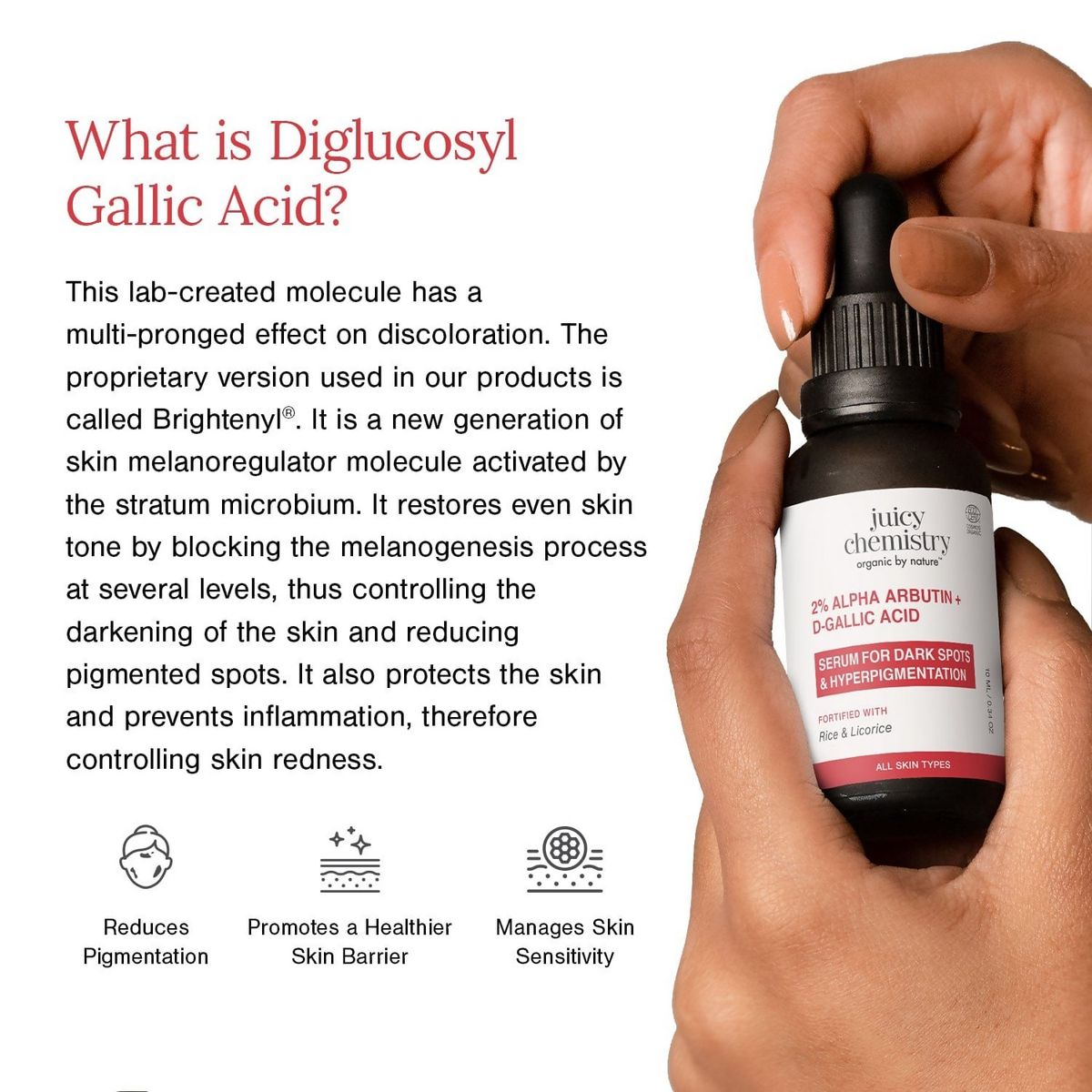 Juicy Chemistry 2% Alpha Arbutin + D-Gallic Acid Face Serum | Grocsy