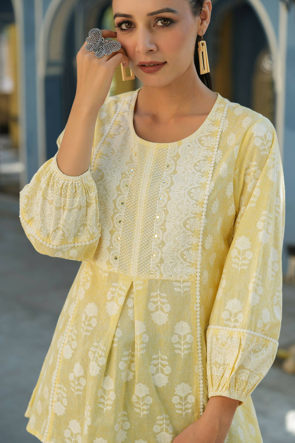 Juniper Women's Lemonyellow Printed A-Line Tunic | Grocsy