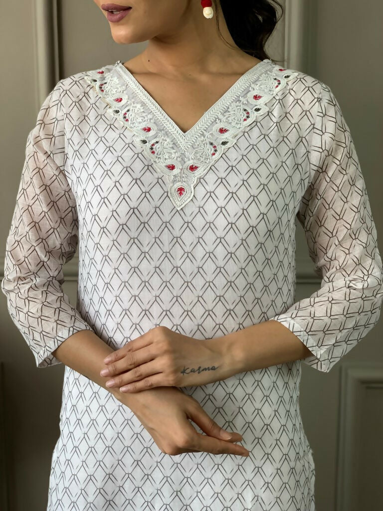 Partywear Designer Linen Cotton with cotton lining Offwhite Stitched Suit With Dupatta - Tanisha | Grocsy