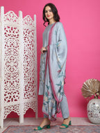 Jyoti Fashion Women's Grey Muslin Floral Print with Jari & Crystal work Kurta with Trouser & Dupatta | Grocsy