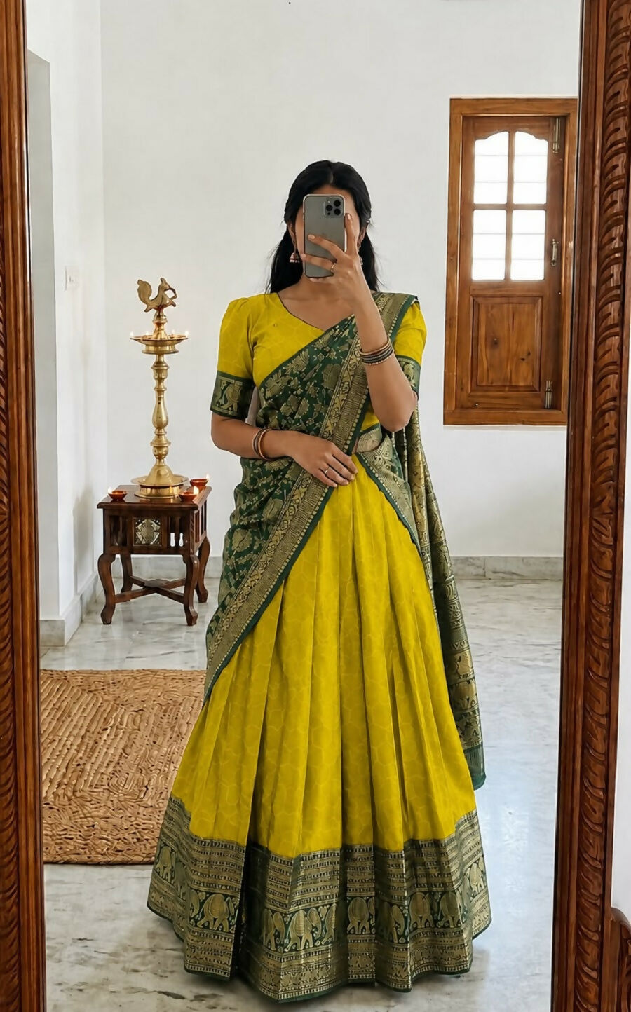 Teeya Creation Yellow Traditional Lehenga Choli Set Featuring Intricate Purple and Gold Zari Detailing | Grocsy