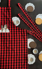 Pixel Home Cotton Apron Check Kitchen-Red Checked | Grocsy