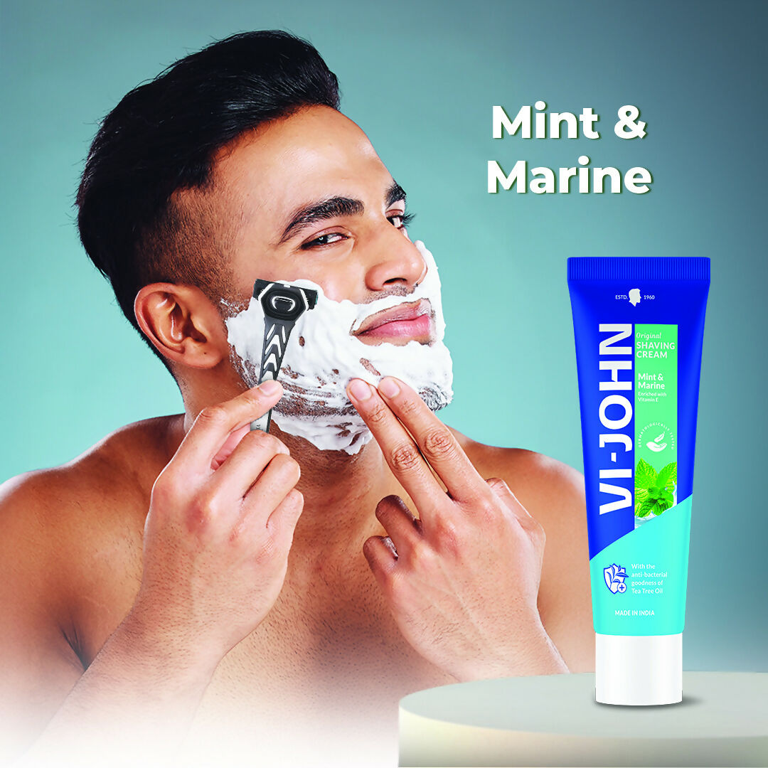 VI-JOHN Dermatologically Tested Vitamin-E enriched Anti Bacterial Mint & Marine Shaving Cream | Grocsy