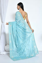 Blue Crepe Silk Sequence Embroidered with Stone work Saree - Nimaya Benzy | Grocsy