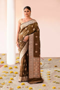 Joban Fashion Olive Green Banarasi Katan Pure Handloom Banarasi Silk Saree | Grocsy