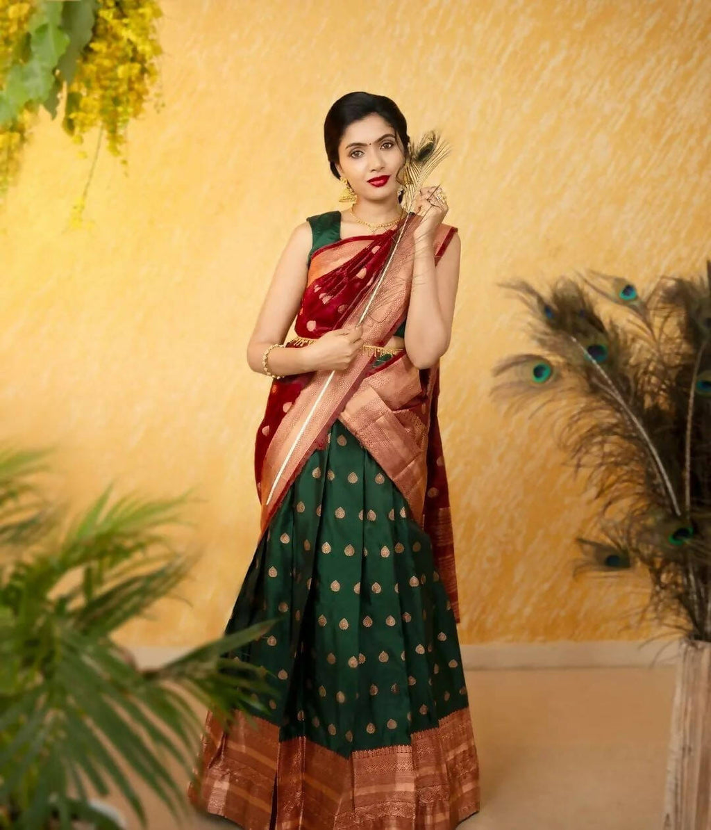 DEIANA'S Beautiful Pure Jari Silk Weaving Lehengha Choli - Green | Grocsy