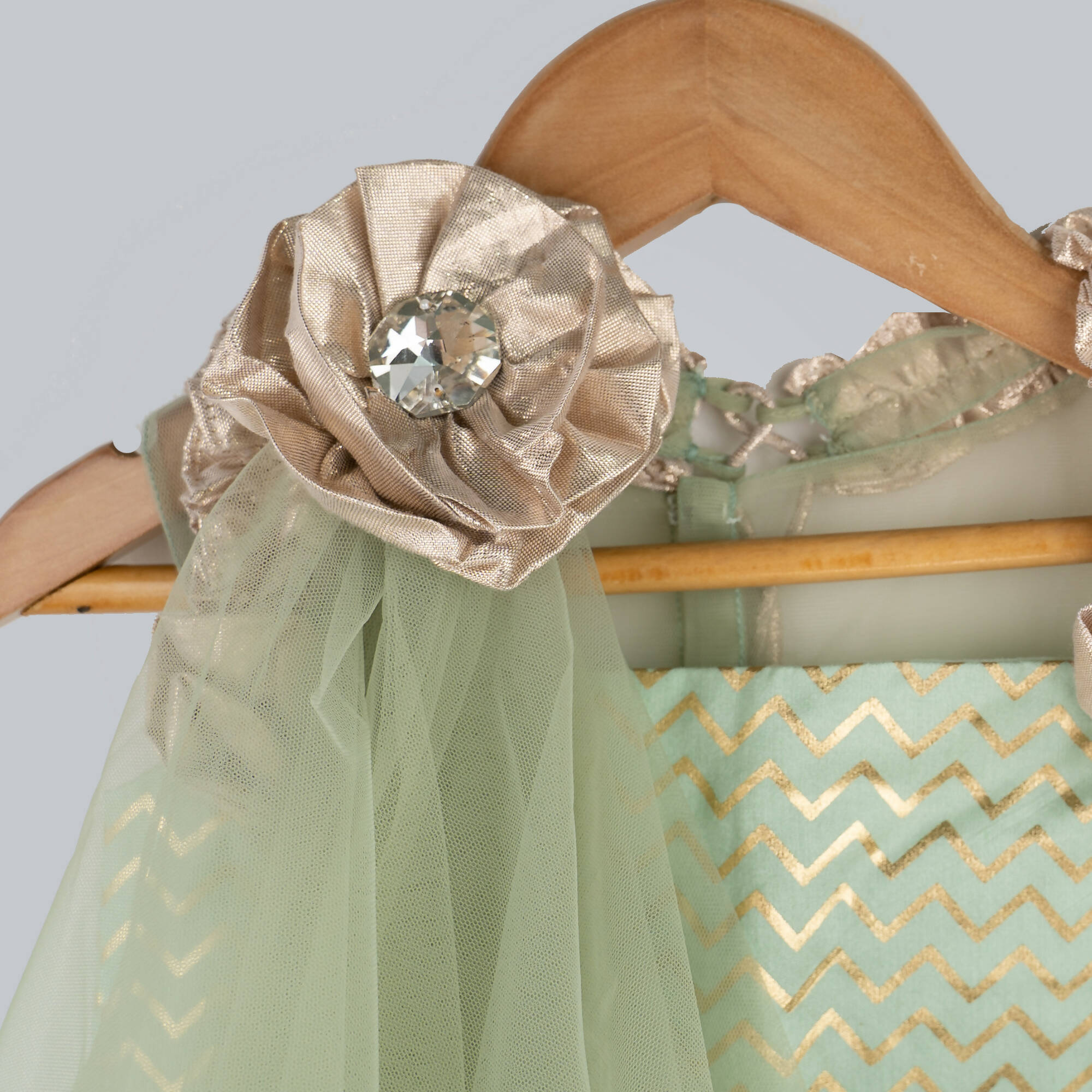 Pink Cow Fashions Zig-Zag Printed Ghagra Choli With Frill Strips | Grocsy