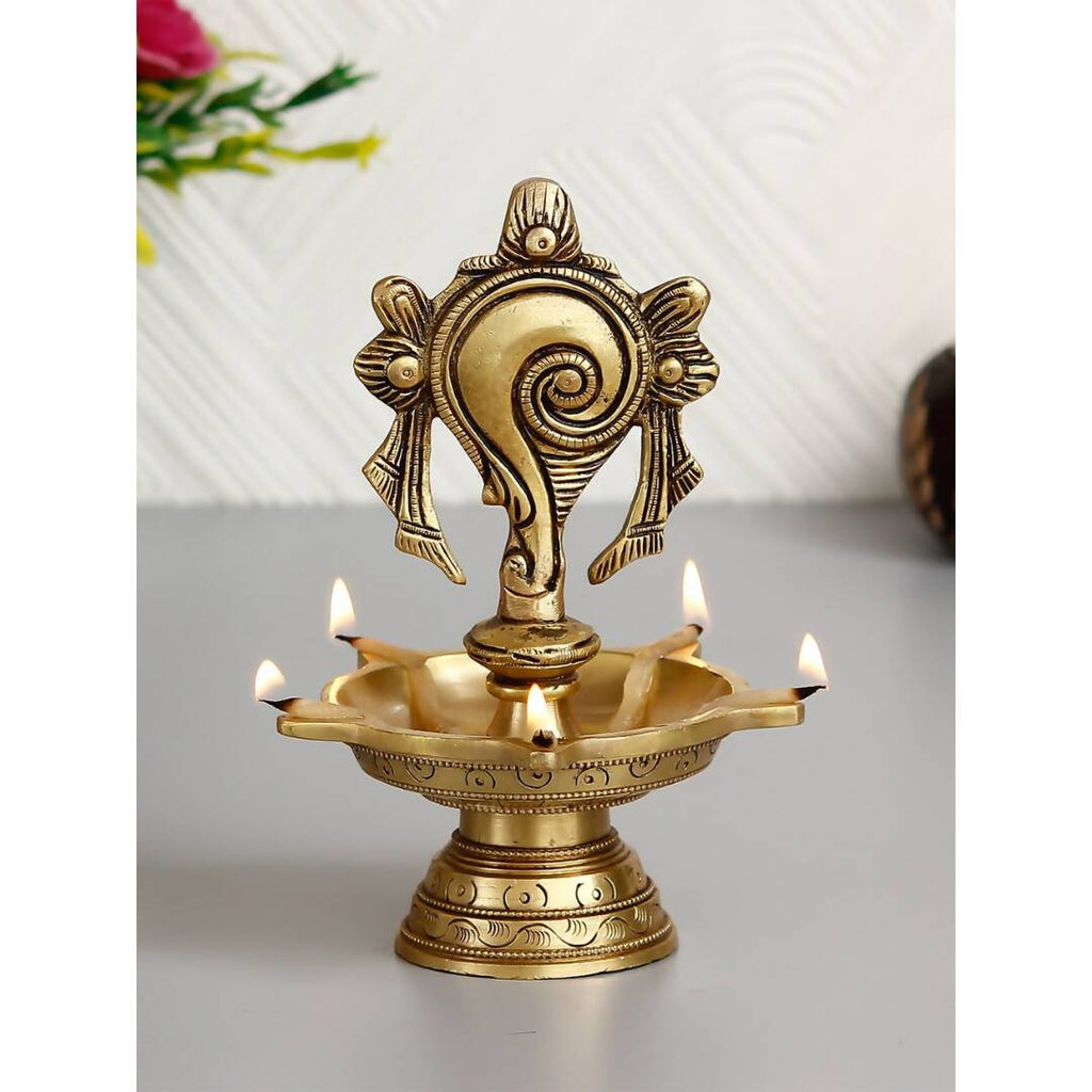 eCraftIndia Gold-Toned Shankha Handcrafted Diya with 5 wicks | Grocsy