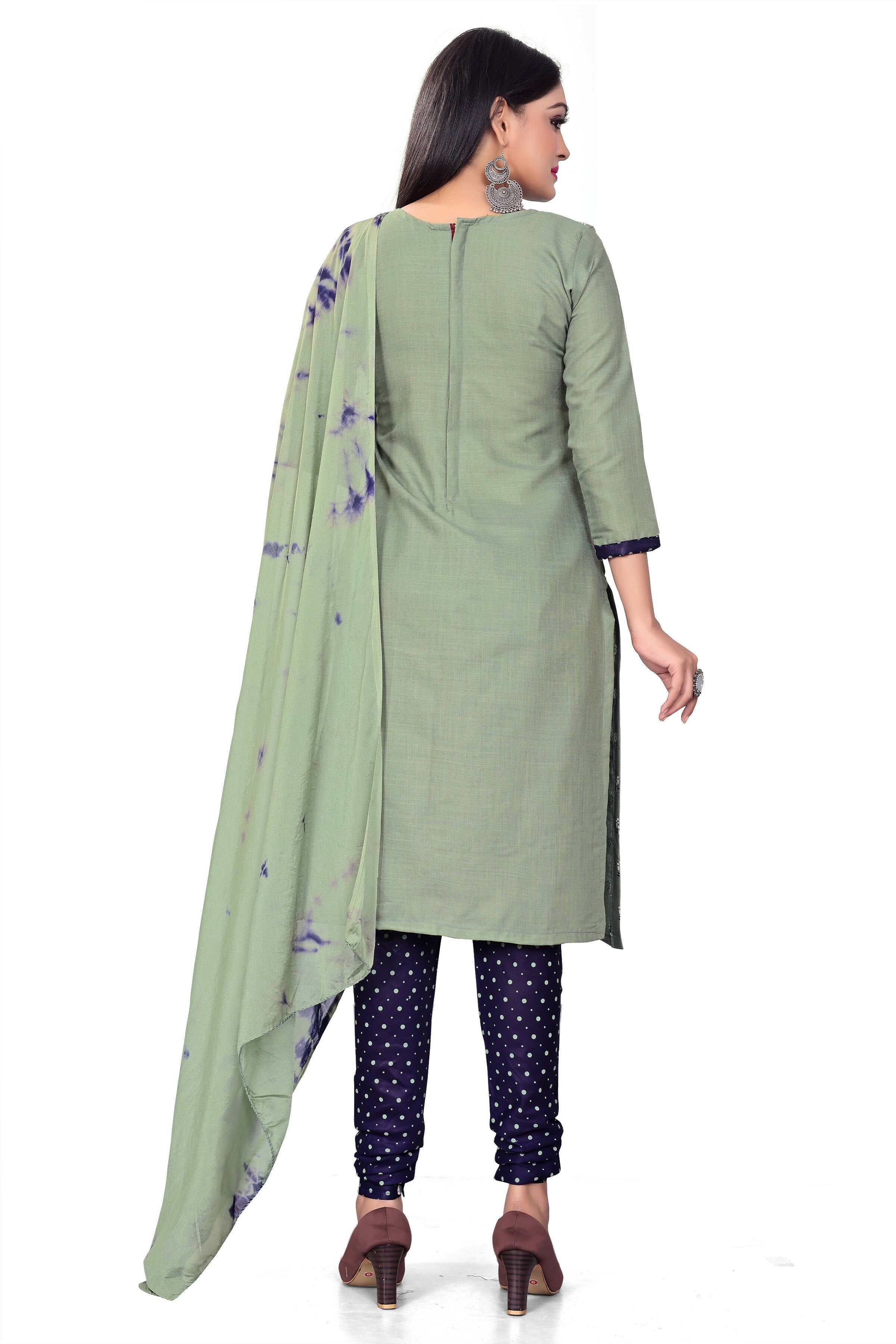 Sea Green Slab cotton Printed Unstitched Dress Material - Tanvi | Grocsy