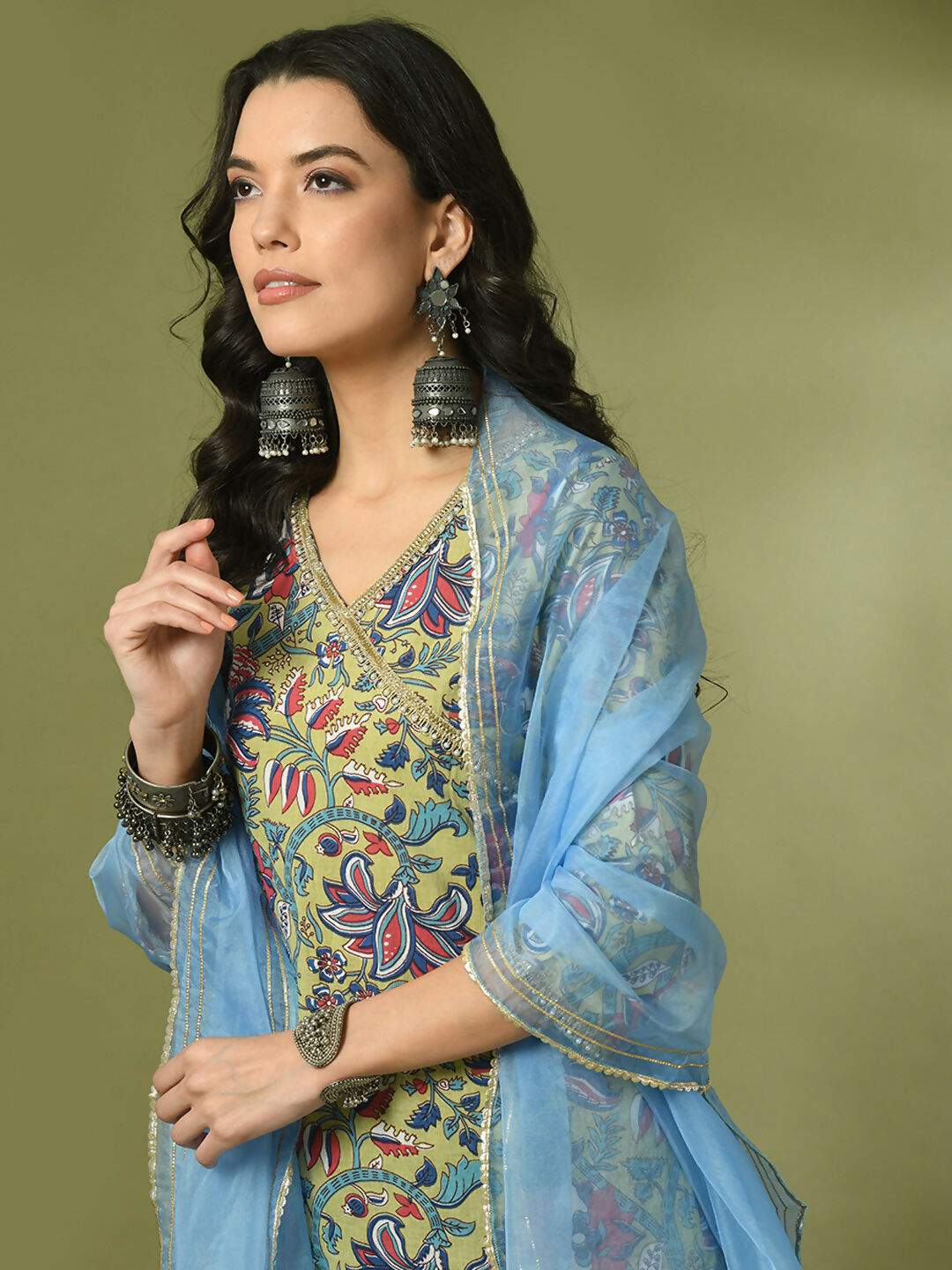 Myshka Women's Multi Printed Cotton Straight Party Kurta Set With Dupatta | Grocsy