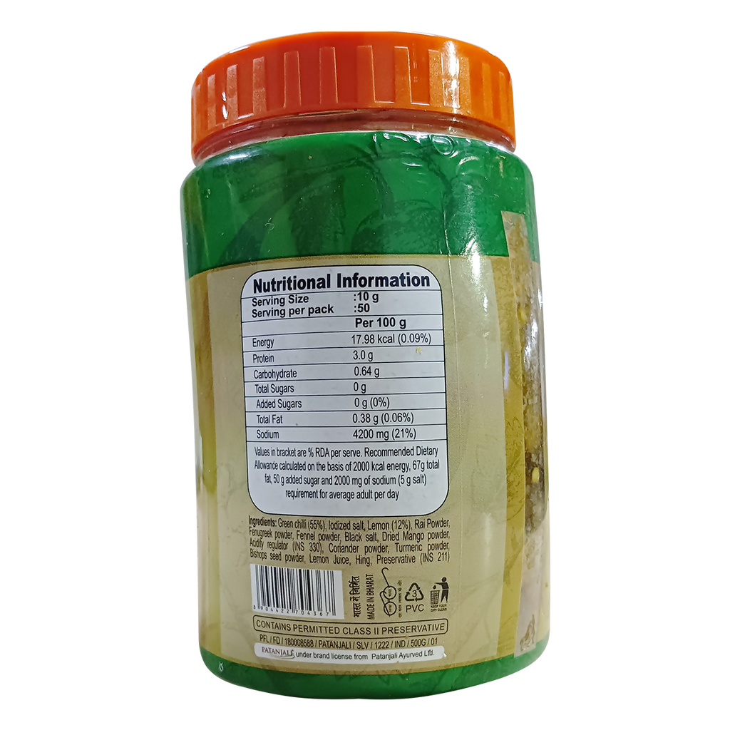 Patanjali Green Chilli Lemon Pickle | Grocsy