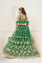 Aastha Fashion Parrot Green Butterfly Net White Cotton Thread Work And Sequence Work Embroidery Wedding Wear Lehenga Choli | Grocsy