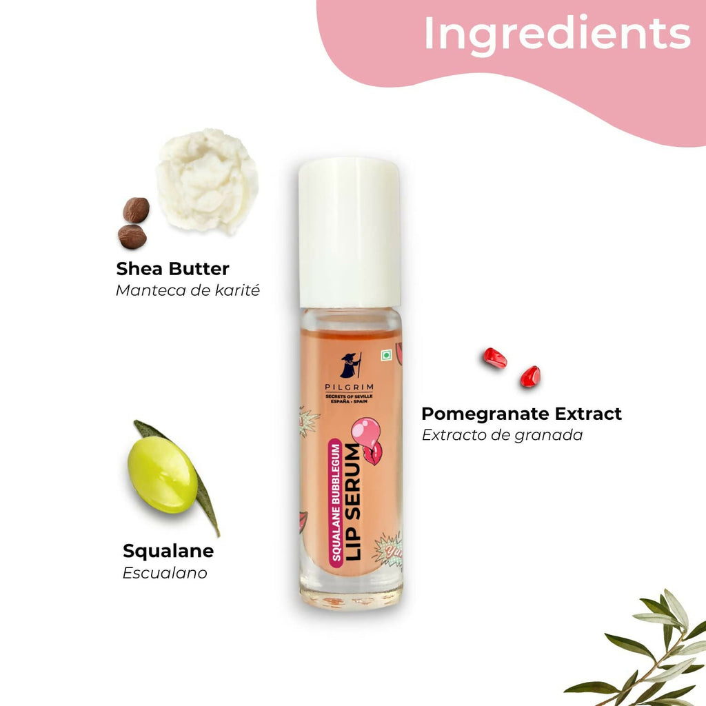 Pilgrim Spanish Lip Serum (Bubblegum) with Roll-on For Visibly Plump Lips, Hydrating Lip Serum For Dark Lips | Grocsy