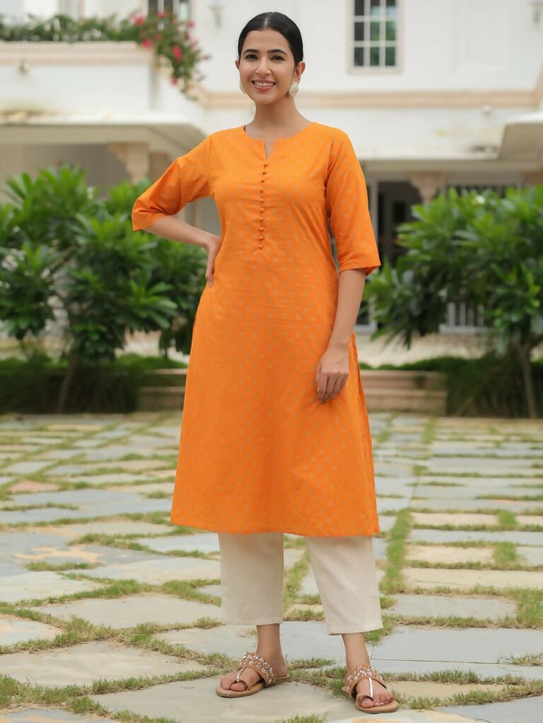 Aramya A-line Soft Cotton Floral Print Women's Kurta - Yellow | Grocsy