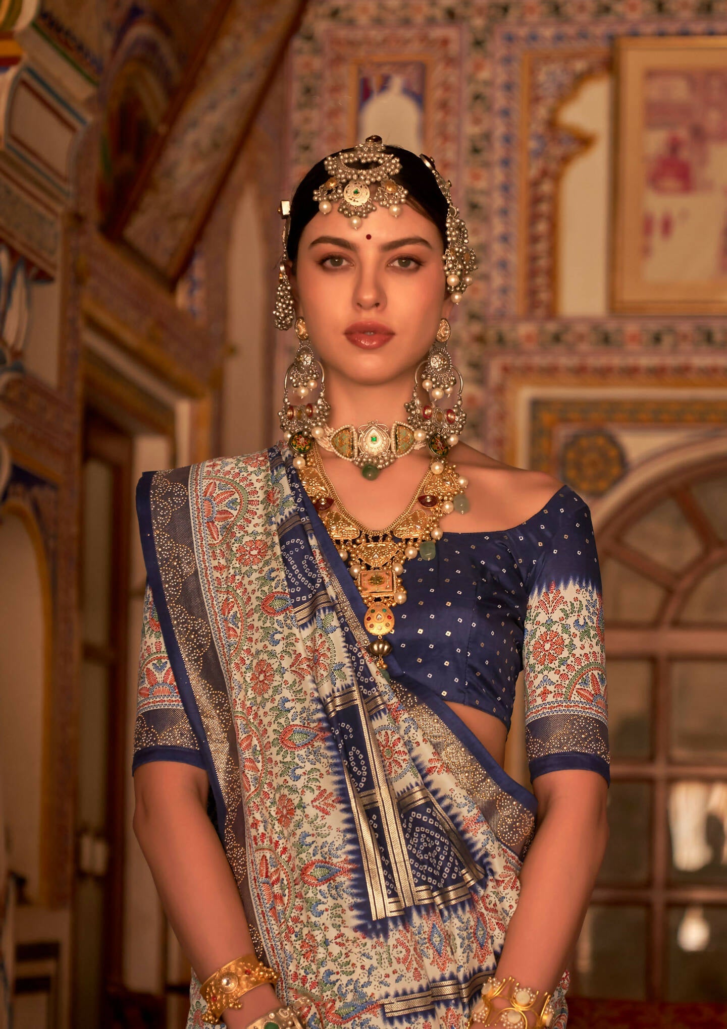 Dark Blue P V Silk Digital Print, Zari Work Printed Saree - Rewaa Parampara | Grocsy
