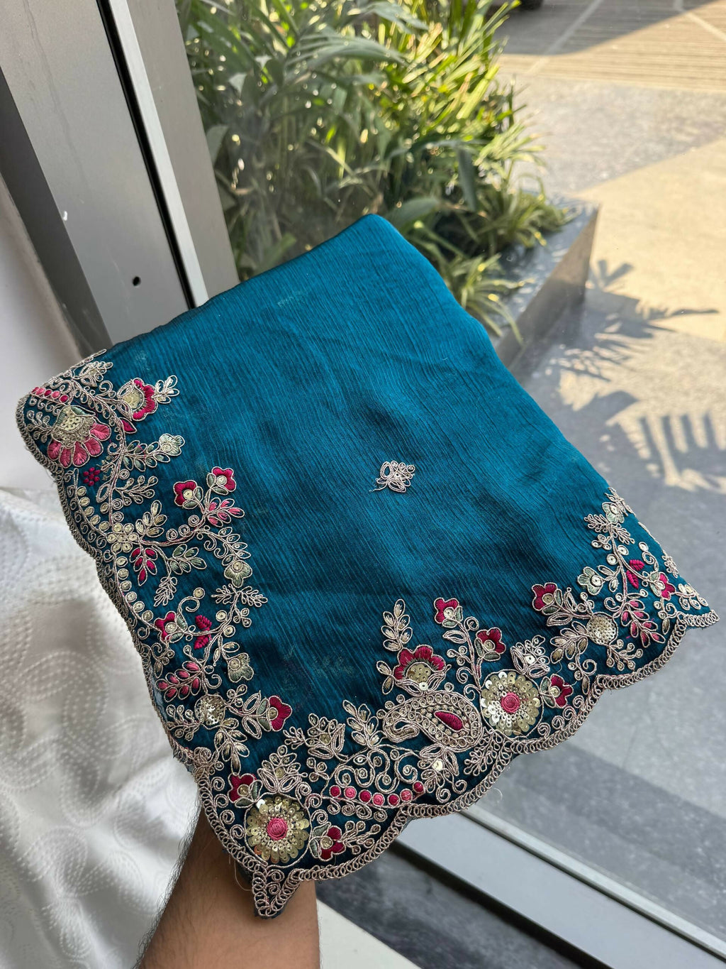 Teeya Creation New Womens Latest Party Wear Soft Chiffon Silk Saree-Blue | Grocsy