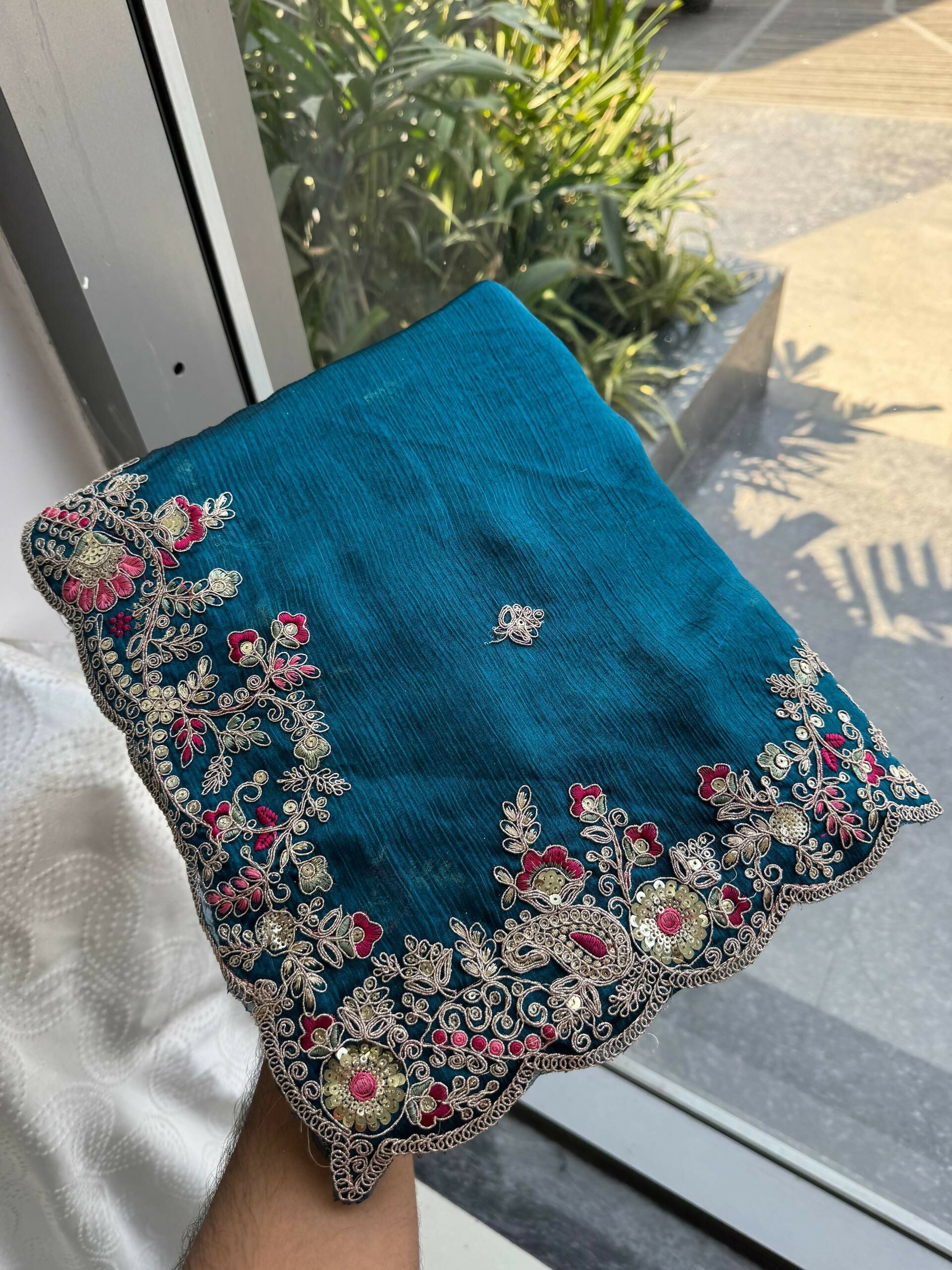 Teeya Creation New Womens Latest Party Wear Soft Chiffon Silk Saree-Blue | Grocsy